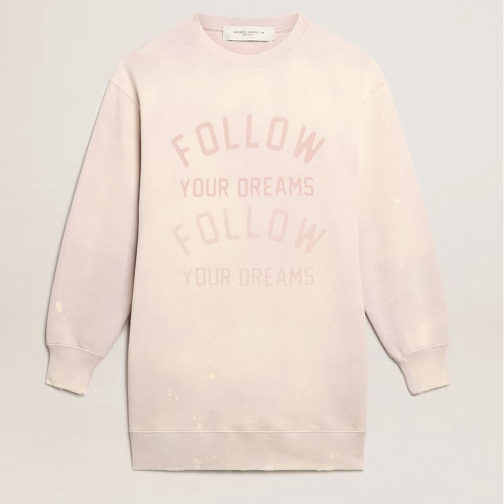 Golden Goose Distressed-finish pale pink sweatshirt dress NWT